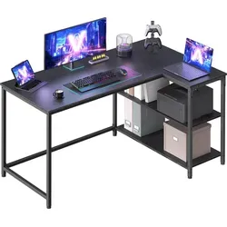 VASAGLE L-förmiger Schreibtisch mit Stauraum, höhenverstellbar, schwarz, 120 x 80 cm - Optimaler Platz im Büro: L-förmiger Schreibtisch nutzt Raumecken effektiv und bietet zusätzliche Ablagefläche für eine übersichtliche Organisation. Robuste Konstruktion und einfacher Aufbau garantieren Funktionalität in jedem Raum.