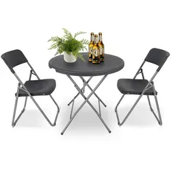 Sekey Balkonmöbel Bistroset 3 tlg - Klappbar und Ergonomisch - Gartenmöbel-Set 3-teilig: 1 Klapptisch und 2 ergonomische Stühle in elegantem Schwarz. Ideal für Garten, Balkon oder Camping, leicht und platzsparend. Maximale Belastung: Stühle bis 200 kg, Tisch bis 50 kg.