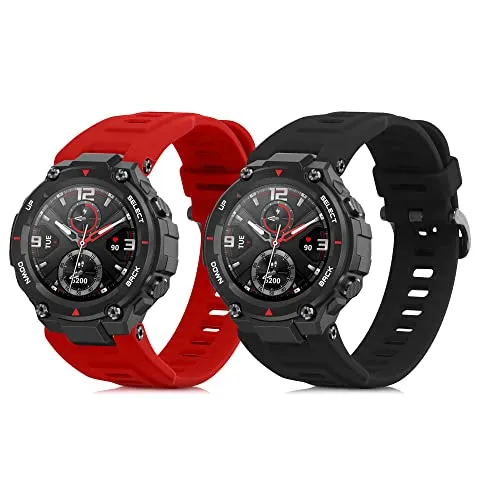 kwmobile 2x Uhrenarmband für Huami Amazfit T-Rex/T-Rex Pro Armband - Fitnesstracker Band Set aus TPU Silikon - Ersatzarmband Smartwatch - Schwarz Rot