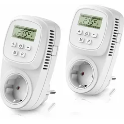 BEARWARE Steckdosen-Thermostat 2er Set - Raumthermostate mit digitaler Programmierung, Temperaturregelung von 5° – 35°C und Frostschutzfunktion für effizientes Heizen und Energiekostenersparnis.