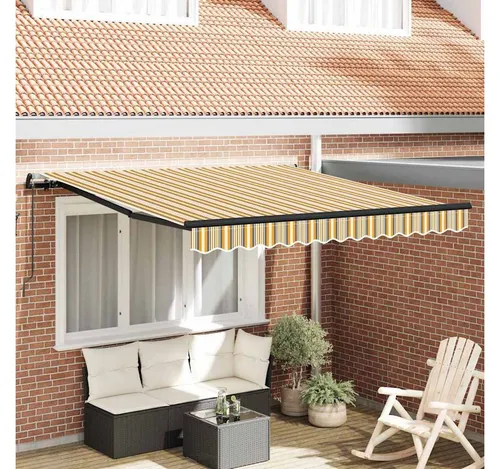 furnicato Einziehbare Markise Mehrfarbig 350x250 cm aus Polyester und Stahl - Stilvolle einziehbare Markise für Garten und Terrasse. Robuste Materialien bieten zuverlässigen Schutz und UV-Schutz. Einfach manuell anpassbar für optimalen Schatten – perfekt für entspannte Sommertage!
