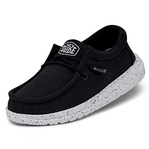 Hey Dude Wally Youth Slub Canvas Moc Toe Shoes, Navy, 32 EU