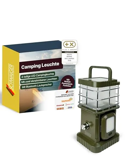 SCHWAIGER LED Campingleuchte mit Bluetooth Lautsprecher – Multifunktionale Outdoor Lampe