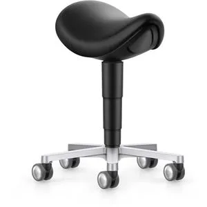 bimos Drehhocker 9473L-MG01 - Ergonomischer Sattelsitz mit Rollen, schwarz - Bürostühle mit höhenverstellbarem Sattelsitz aus Kunstleder und 3D-Sitzdynamik für aktives Sitzen. Ideal für Labore und erhöhte Arbeitsplätze. 10 Jahre Garantie.