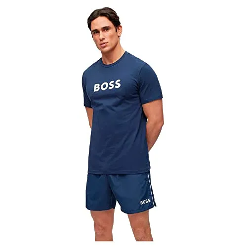 BOSS Herren T-Shirt Rn Beach_T_Shirt, Navy413, XL EU - T-Shirts für Herren, aus mindestens 60% zertifizierter Bio-Baumwolle, mit einem lässigen Relaxed Fit und großem Markenprint für einen stylishen Look.
