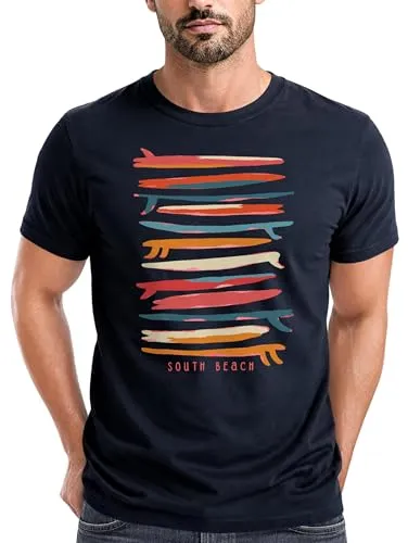 Neverless® Herren T-Shirt Surfboards South Beach California USA Sommer Surfing Fashion Streetstyle Navy-rot M