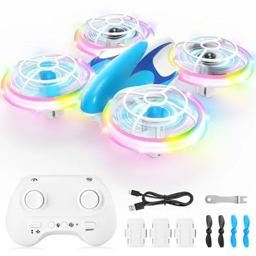 ZOOYAUE Drohne für Kinder, Mini Drohne Spielzeug ab 6,7,8,9,10+ Jahre | 360° Flips, für drinnen und draußen, RC Flugzeug mit LED-Leuchten, 3 Akkus, Geschenk für Anfänger Jungen Mädchen, Blau
