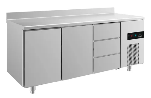 Gastro Kühltisch 2 Türen 3 Schubladen Umluftkühlung Aufkantung 1865x700x850mm