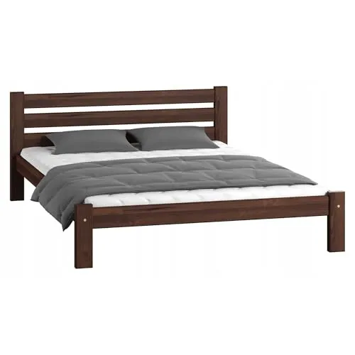 Home Collective Bett 140x200, Bettrahmen, Holzbett | Massivholz Kiefer | Stabil & Langlebig | 210x152x72 cm (BxTxH) | Walnuss