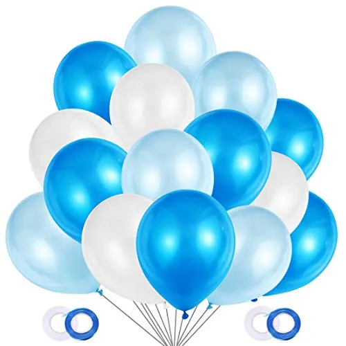 JOJOR 100 Stück Luftballons Blau Weiß,Helium Luftballons Geburtstag, Latex Helium Ballons für Hochzeit Geburtstag Junge Kinder Babydusche Taufe Konfirmation Deko, 3 Farbe
