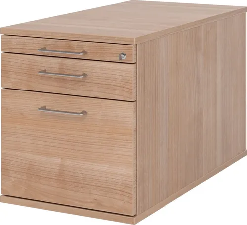 Hammerbacher Rollcontainer 80cm mit 1 Schub - Büroschränke: Hochwertiger Rollcontainer aus Nussbaum mit zentraler Verriegelung, 25kg belastbare ORGA-Schublade und praktischem Hängekorb für Registermappen.