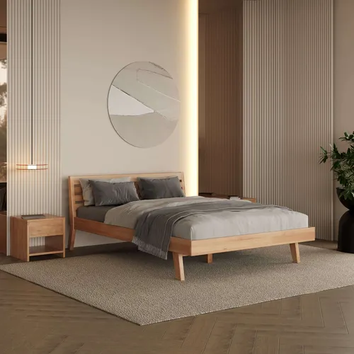 Krok Wood Massivholzbett Mary in Buche (200x200 cm) - Massivholzbett aus geöltem Buchenholz, elegant und stabil, ideal für stilvolle Schlafzimmer. Hohe Langlebigkeit dank stabiler Beine und dickem Rahmen.