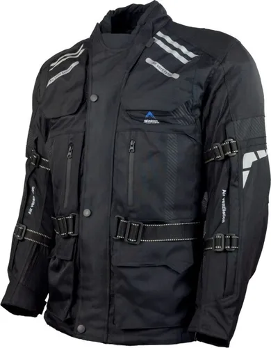 Roleff RO774 Motorradjacke – Schwarz, wasserdicht & atmungsaktiv mit Protektoren, Größe S - Robuste Motorradjacke aus abriebfestem Kodrastoff mit herausnehmbarer Klimamembrane. Ideal für alle Wetterbedingungen, bietet Komfort und Sicherheit durch individuelle Anpassungsmöglichkeiten und belüftete Einsätze.