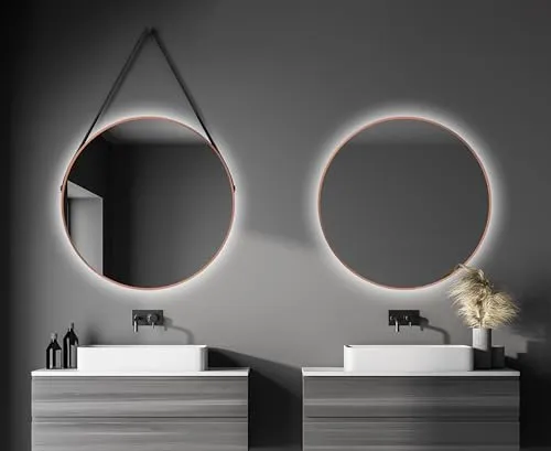 Badspiegel mit LED Beleuchtung Ø 80 cm - Kupfer Talos - Badezimmerspiegel mit stilvoller LED-Beleuchtung, ideal für modernes Badezimmer-Design und optimale Ausleuchtung.