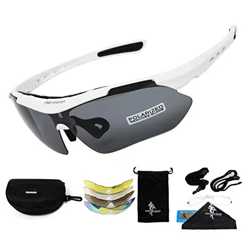 FREE SOLDIER Sportbrille Polaroid Sonnenbrille Herren Fahrradbrille 5 in 1 Taktische Militärische MTB Brille Laufbrille zum Radfahren Fahrt Wandern Fischen Outdoor-Aktivitäten(Weiß)