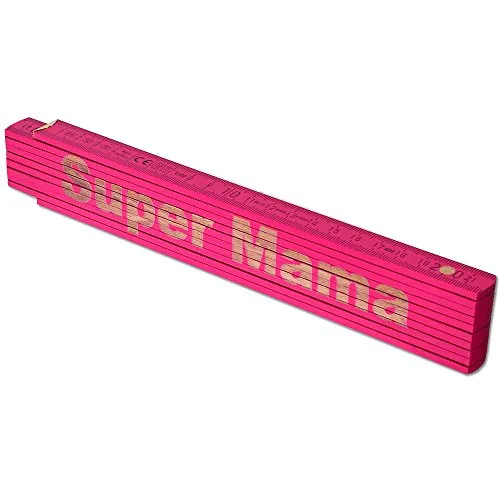 TE-Trend Zollstock Pink 2 Meter Maßstab Gliedermaßstab Laser Gravur Spruch Vatertag Muttertag Mama Geburtstag Super Mama