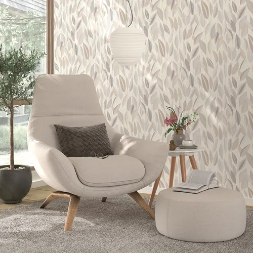 Vliestapete Grafisch Blätter Floral Ranken Weiß Grau Beige 10431-31 (3,45€/1qm)