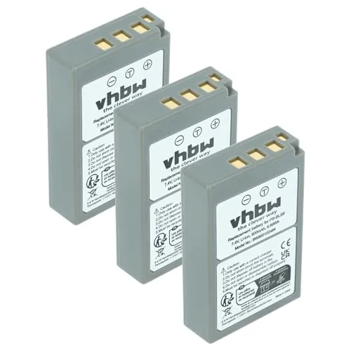 vhbw 3X Akku kompatibel mit Olympus OM-D E-M10 Mark III, E-M5 Mark III, E-M10 Mark IV Kamera (900mAh, 7,2V, Li-Ion)