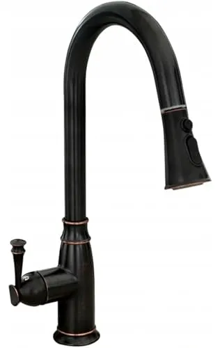 Rea Küchenarmatur ausziehbar DECO OLD BLACK HAUT Wasserhahn Küche aus Messing 360° Drehung Armatur Küchenspüle Mischbatterie Spültischarmatur (Schwarz)