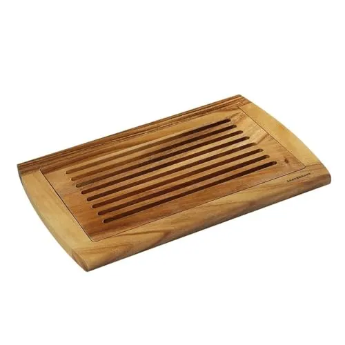 Zassenhaus Brotschneidebrett Gerillt - 42 x 28 x 2 cm, mit herausnehmbarem Krümelgitter aus Akazienholz, klingenschonend und ideal für Brot, Brötchen und Baguette