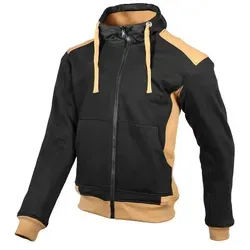 gms Grizzly Motorrad Hoodie, schwarz/braun, L - Schutzjacke aus Baumwolle und Polyester mit abnehmbarer Kapuze und SAS-TEC Protektoren für optimale Sicherheit beim Fahren.