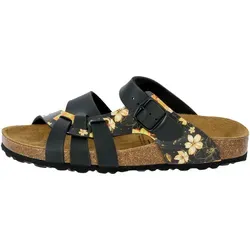 Lico Damen Bioline Flora Hausschuh, Schwarz Gelb, 37 EU - Pantoletten für Damen mit bequemer Schnalle und leichtem EVA-Material für optimalen Komfort im Alltag.