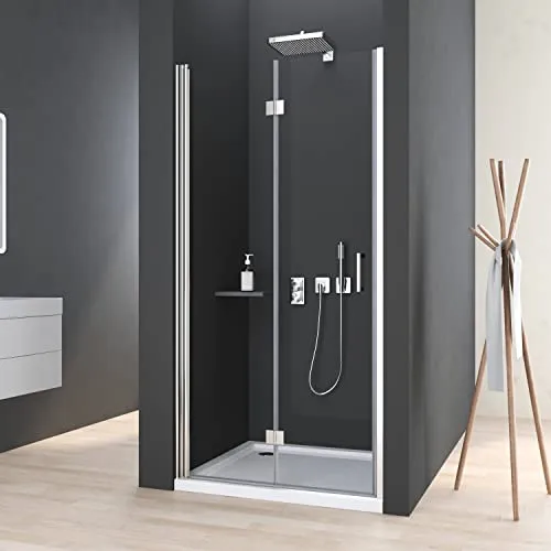 Duschtür 75cm nischentür Falttür Drehtür Dusche 6mm NANO Beschichtung ESG Glas 180º Schwingtür Duschkabine Duschabtrennung Duschwand Höhe 195cm