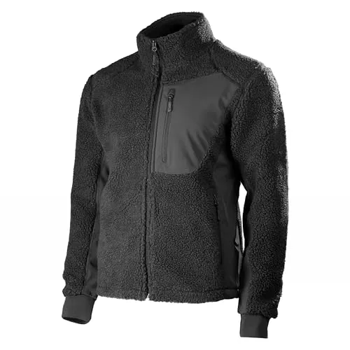 Mil-Tec BEARFORCE Kälteschutzjacke Teddy Fleece • Outdoor Fleecejacke Herren • Warmes Sherpa-Fleece mit Innenfutter & Softshell-Einsätzen • Hoher Kragen & Reißverschlusstaschen • Oliv/Schwarz, S–3XL