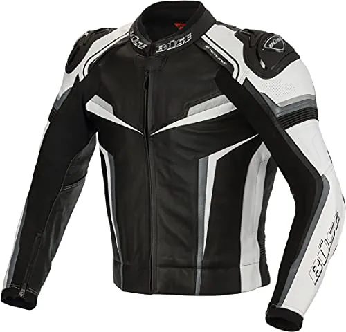 Büse Mille Lederjacke schwarz/weiß Herren 28 Kurz - Motorradjacke aus robustem Rindleder mit SAS-TEC Protektoren und atmungsaktivem Innenfutter, ideal für Sicherheit und Komfort auf jeder Fahrt.