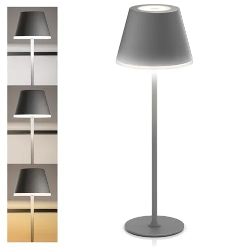 CSL Tischlampe LED mit Akku - Kabellos & Touch - Dimmbare Helligkeit - Vielseitige Tischlampe für drinnen und draußen, mit 3 Farbtemperaturen und bis zu 60 Stunden Laufzeit. Ideal als Leselampe oder stimmungsvolle Beleuchtung auf der Terrasse.