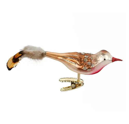 INGE-GLAS® Christbaumschmuck, Christbaumschmuck Rotfink auf Clip Glas 10.5cm braun / rot, 1 Stück