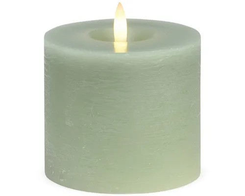 matches21 HOME & HOBBY LED-Kerze LED Stumpen-Kerze Echtwachs-Kerze flackernd, 10x9 cm, salbei-grün (1-tlg), Mit beweglicher Flamme, Fernbedienung & Timer für Adventskranz