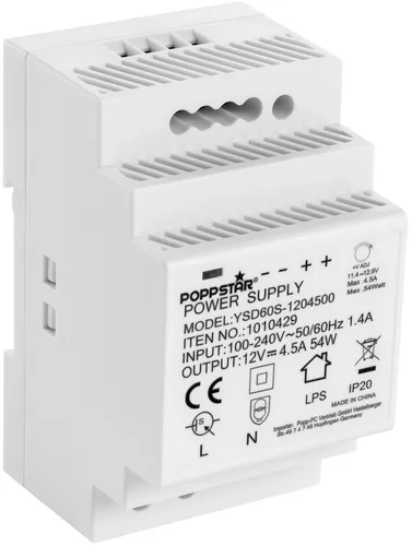 Poppstar Hutschienen Netzteil 12V DC 4,5A 54W von Poppstar