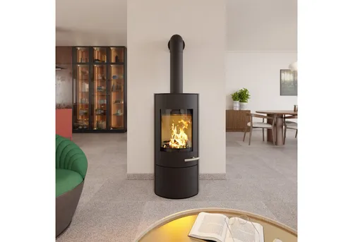 Haas + Sohn Kaminofen SOLIDO Stahl, tief-schwarz, mit Kochplatte und Holzfach - Eleganter Kaminofen SOLIDO aus Stahl von Haas + Sohn mit praktischer Kochplatte und Holzfach. Ideal für gemütliche Abende und effiziente Wärmeverteilung im Wohnraum.