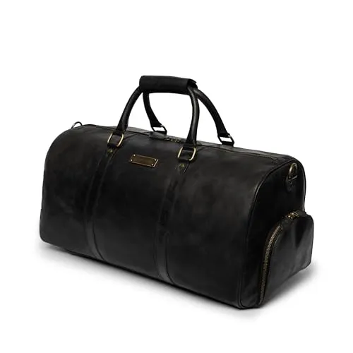 DRAKENSBERG Weekender »Finn« Vintage-Schwarz - Handgepäck-Tasche aus hochwertigem Büffelleder mit praktischem Schuhfach für Sport und Reisen, langlebig und stilvoll im Vintage-Design.