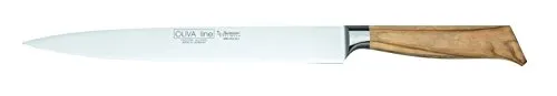 Burgvogel Solingen Tranchiermesser 26 cm geschmiedet Olivenholz, Oliva Line, rostfrei, deutsches Aufschnittmesser, hell, scharf, Braun Beige, A 10“ = 26 cm, 6880.926.26.0