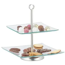 Relaxdays 2-stufige Etagere Silber/Transparent - Elegante 2-stufige Etagere für stilvolles Servieren von Gebäck, Snacks und Obst. Das zeitlose Design passt in jede Küche und sorgt für eine ansprechende Präsentation. Ideal für Kaffeetafeln und als platzsparende Aufbewahrung.