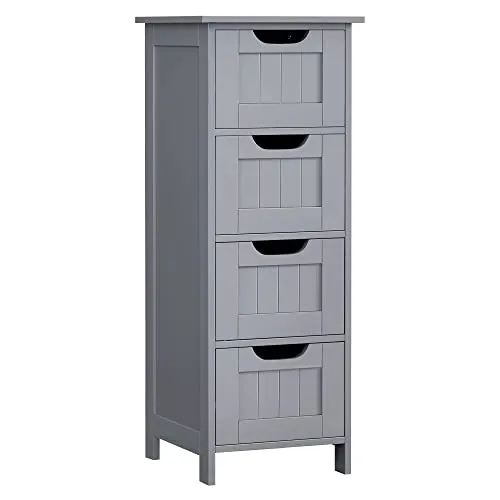 VASAGLE Badezimmerschrank, Badschrank, Beistellschrank mit 4 Schubladen, 30 x 30 x 82 cm, für Badezimmer, Wohnzimmer, Esszimmer, Küche, modern, mystisches Grau LHC040P36
