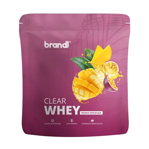 brandl® Clear Whey Isolate - Mango Maracuja 800 g - Sportnahrung mit natürlichem Geschmack und ohne künstliche Zusatzstoffe, ideal für einen erfrischenden Protein-Kick nach dem Training.