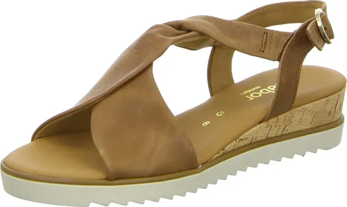 Gabor Damen Riemchensandalen - Komfortable Keilsohle in Camel - Wanderschuhe mit moderater Mehrweite (G) und 4 cm Keilabsatz für optimalen Tragekomfort und stilvolles Design.
