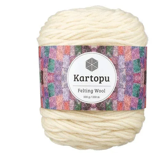 Filzwolle 100gr Knaul,uni+Color,100m Lauflänge, 100% Schurwolle, Mengen und Farbe frei wählbar (rohweiss 1027)