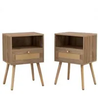 Costway Nachttisch Rattan 2er Set mit LED-Beleuchtung in schwarz von Costway