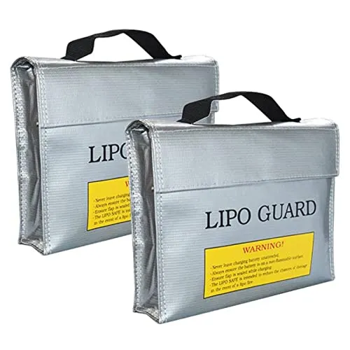 Amacoam 2 Stück Lipo Batterie Sicherer Beutel Feuerfeste Explosionsschutz Lipo Battery Guard Tasche Sack Gebühren Schutz Tasche Modell Lithium Batterie Feuerfeste Tasche, Silber (L/9,4 * 2,5 * 7in)