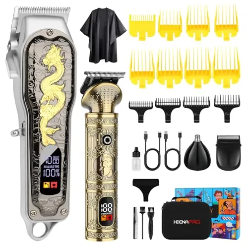 HIENA Professionelle Haarschneidemaschine für Männer, Schnurlose wiederaufladbare Haarschneidemaschine und Trimmer Set, Haar-/Barttrimmer und elektrisches Pflegeset, Nasenhaartrimmer, Haarschneidewerk