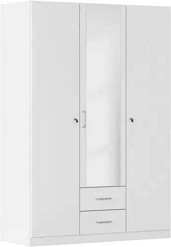 Kleiderschrank Bergheim Drehtürenschrank mit Spiegel 136 cm - Moderner 3-türiger Kleiderschrank in Weiß, abschließbar und mit Spiegel, ideal für sicheres Aufbewahren von Kleidung.