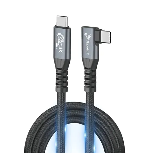 Reagle USB-C Kabel, abgewinkelt – Kompatibel mit Meta Quest 3/3S, Quest 2/Pro, Pico 4 – USB-C 3.2 Gen 2x2, 20Gbps, 240W PD, 4K@144Hz, für SteamVR & Gaming PC (1M)