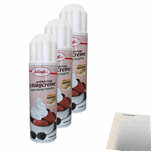 Schlagfix Sprühfertige Schlagcreme vegan spray topping 3er Pack (3x200ml Flasche) + usy Block