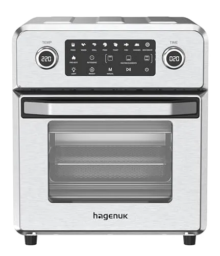 Hagenuk Heißluftfritteuse Bistro Vital Deluxe - Heißluftfritteusen – 1700 W mit HOT TURBO AIR SYSTEM für fettfreies Kochen, Braten und Grillen. Multitalent mit 10 Programmen und 14 Liter Garraum.