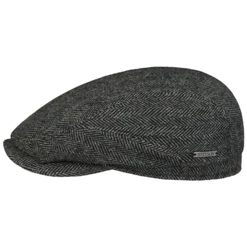 Stetson Belfast Flatcap Schiebermütze Herrenkappe Herringbone mit Innenfutter Baumwolle Herbst Winter grau-blau 61 cm