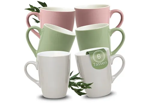 matches21 HOME & HOBBY Tasse Kaffeetassen 6er Set aus Keramik 340ml, Teetassen schöne Farben, 6-tlg., Keramik, Moderne Kaffeebecher Spülmaschinenfest & Mikrowellengeeignet